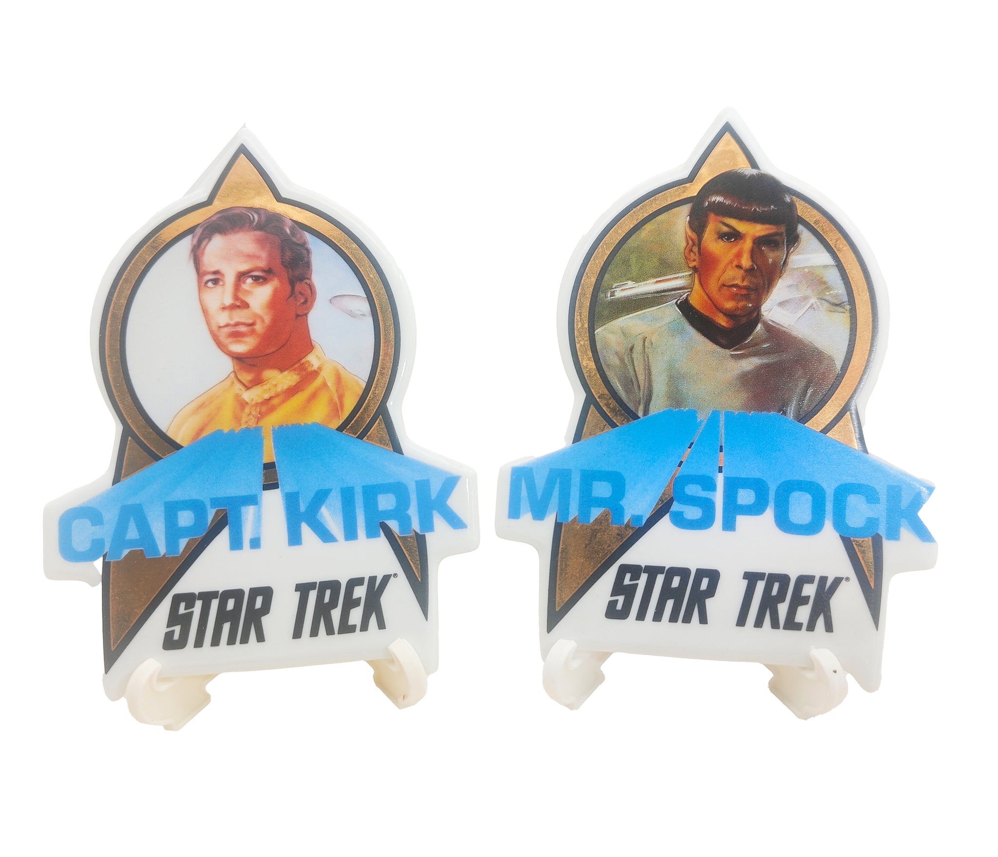 Star Trek Kirk and Spock Porcelain Trading Cards with Stands 1991 Hamilton Gifts – TV Icons & Heroes, Vintage Brands, 11 cm, 1991, pre-owned collector piece, Uncanny Collectibles Dublin Ireland