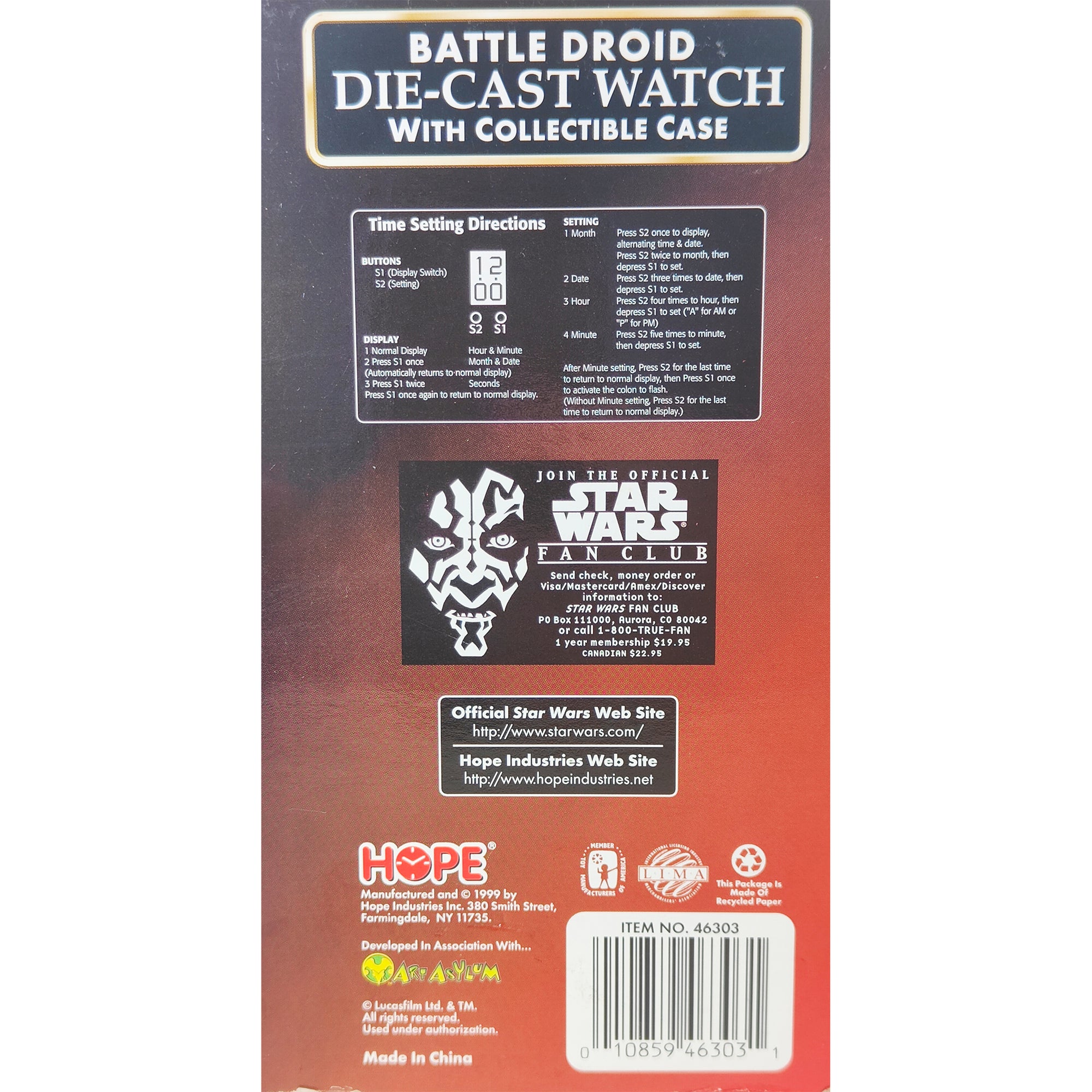 Star Wars Episode 1 Battle Droid Diecast Watch With Collectible Case 1999