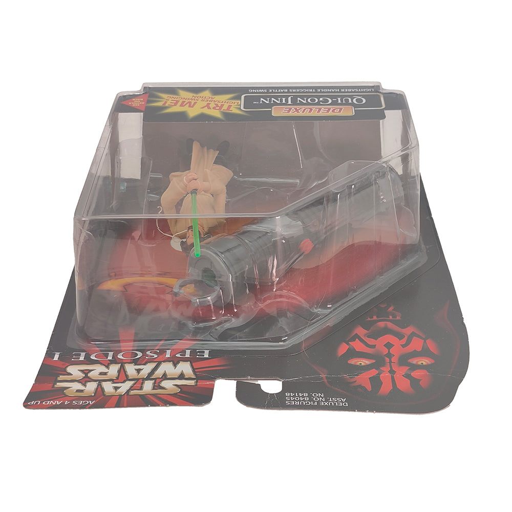 Star Wars Episode 1 Deluxe Qui Gon Jinn 3.75 Inch Action Figure With Lightsaber Handle Hasbro 1999 – Star Wars, Hasbro, 9.5 cm, 1999, pre-owned collector piece, Uncanny Collectibles Dublin Ireland
