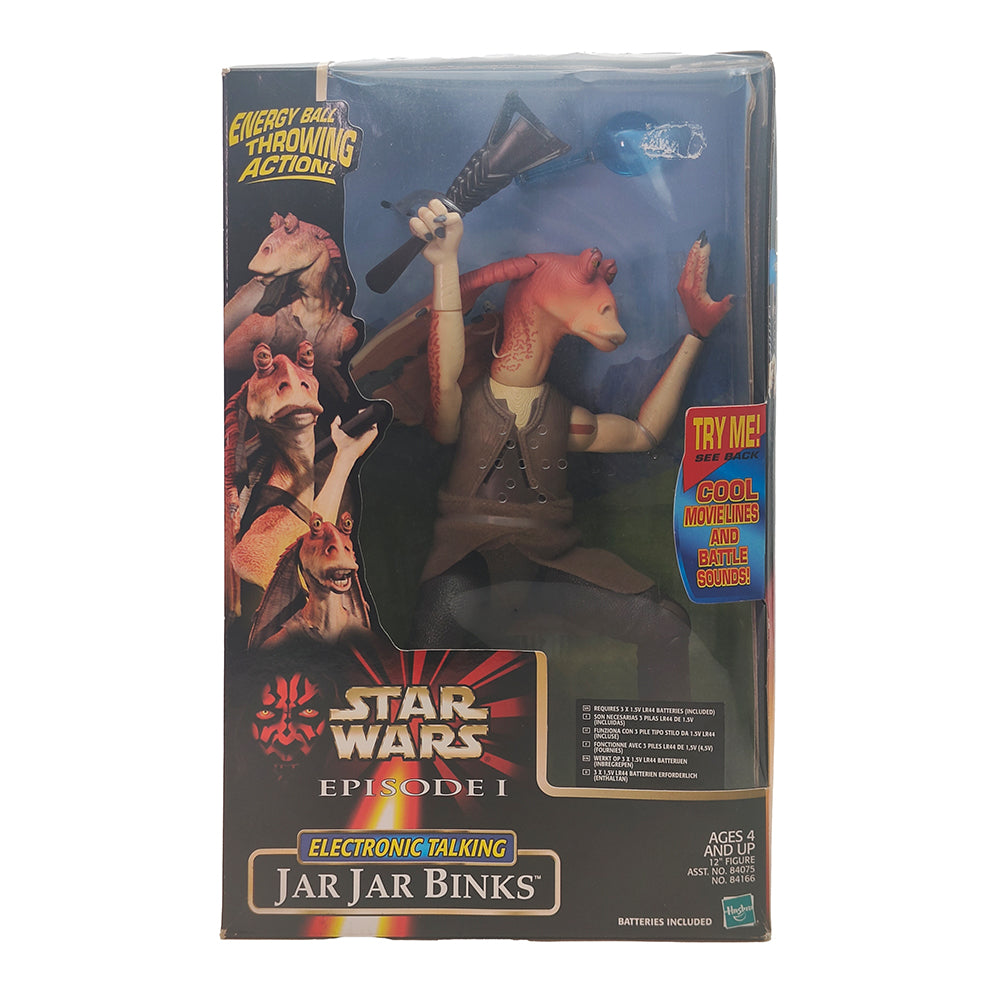Star Wars Episode 1 Electronic Talking Jar Jar Binks With Movie Sounds and Battle Action 30 cm Action Figure Hasbro 1999 – Star Wars, Hasbro, 30 cm, 1999, pre-owned collector piece, Uncanny Collectibles Dublin Ireland