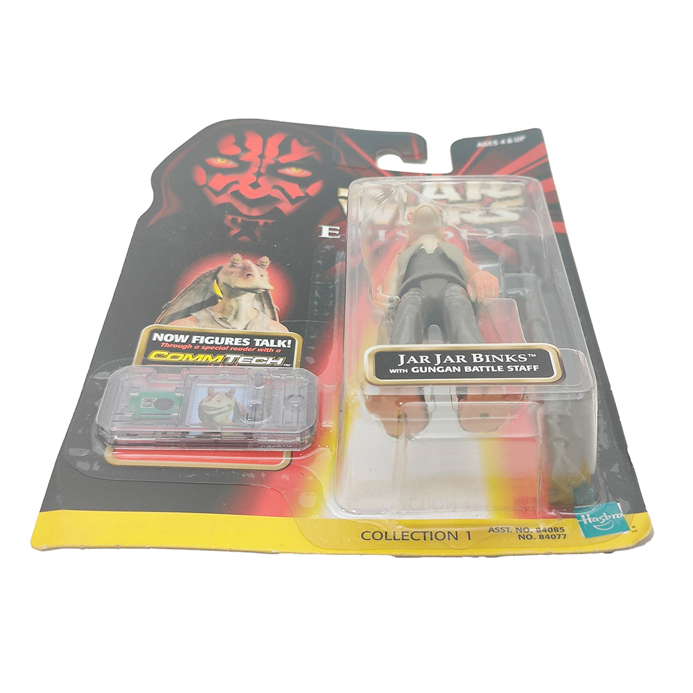 Star Wars Episode 1 Jar Jar Binks With Gungan Battle Staff CommTech Chip 3.75 Inch Action Figure Hasbro 1999 – Star Wars, Hasbro, 9.5 cm, 1999, pre-owned collector piece, Uncanny Collectibles Dublin Ireland