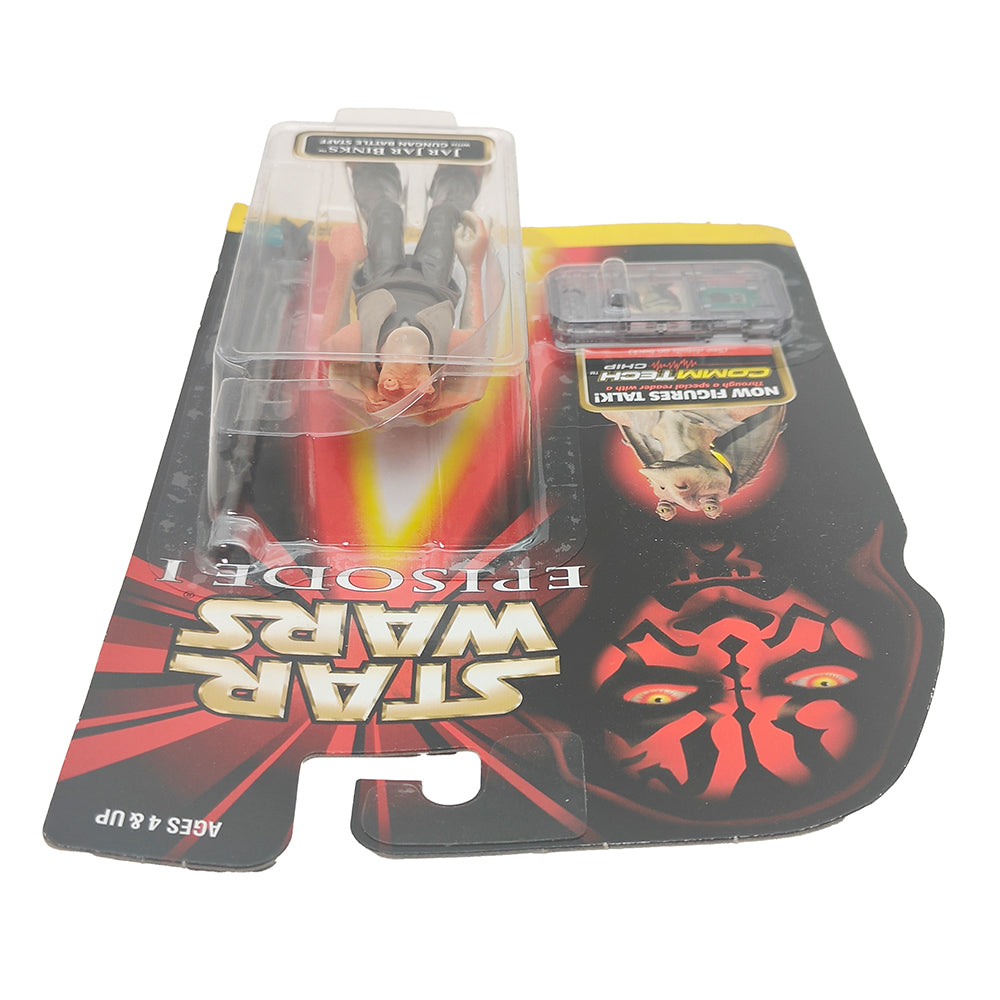 Star Wars Episode 1 Jar Jar Binks With Gungan Battle Staff CommTech Chip 3.75 Inch Action Figure Hasbro 1999 – Star Wars, Hasbro, 9.5 cm, 1999, pre-owned collector piece, Uncanny Collectibles Dublin Ireland