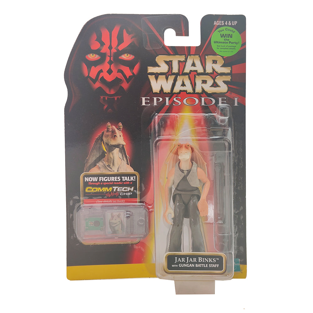 Buy Star Wars Episode 1 Jar Jar Binks With Gungan Battle Staff CommTech Chip 3 75 Inch Action Figure Hasbro 1998 collectible online at Uncanny Collectibles