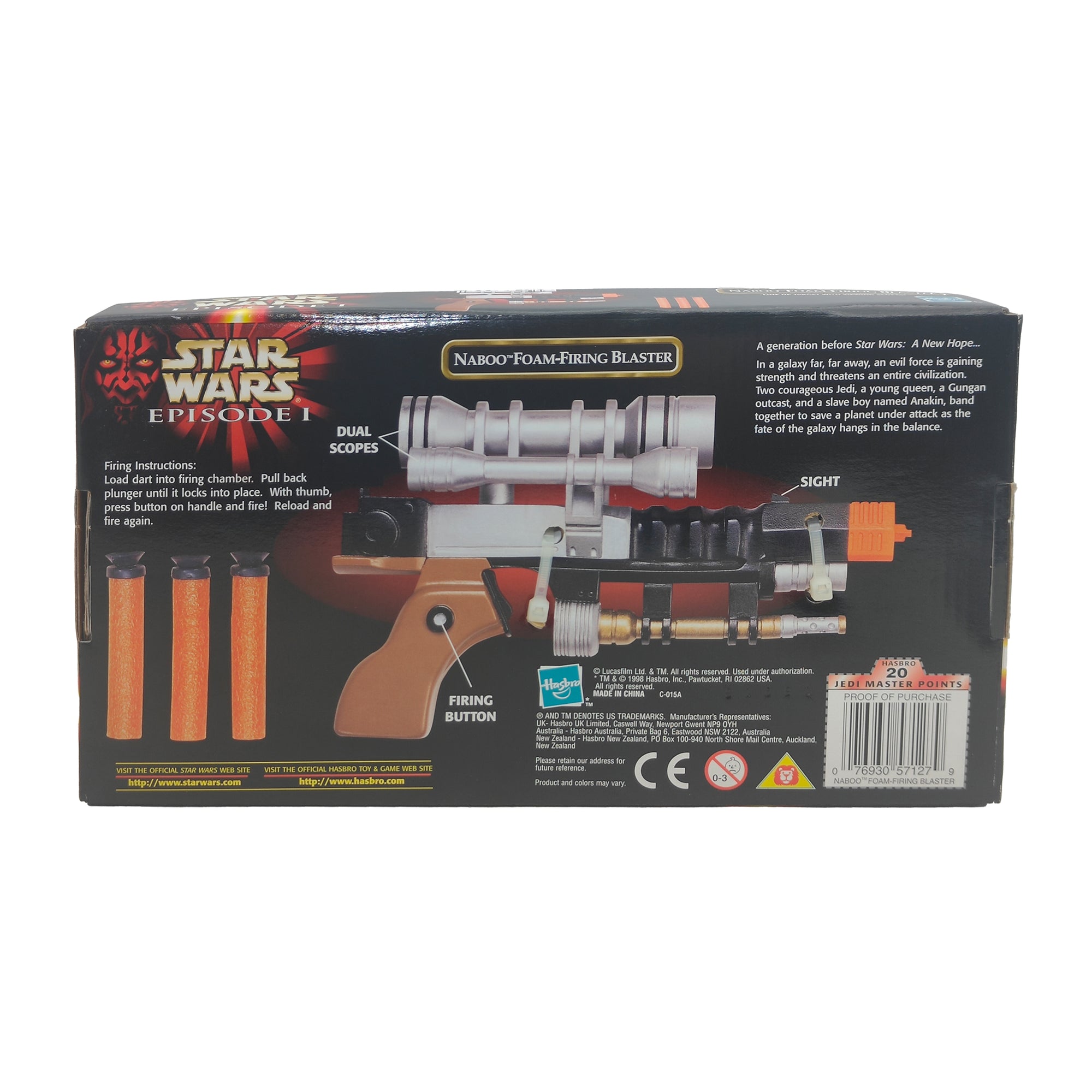 Star Wars Episode 1 Naboo Foam Firing Blaster Hasbro 1998