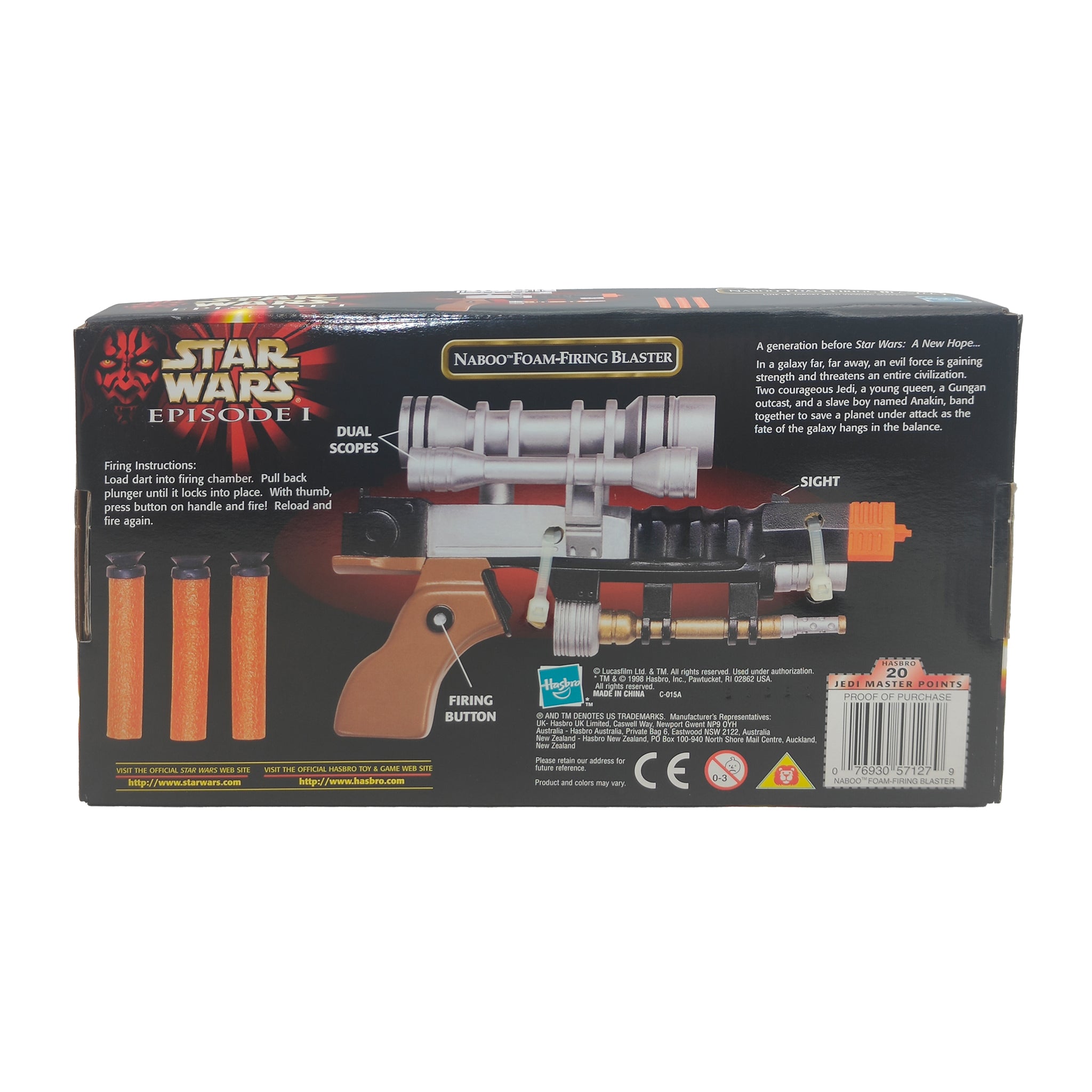 Star Wars Episode 1 Naboo Foam Firing Blaster Hasbro 1998 – Star Wars, Hasbro, 20 cm, 1998, pre-owned collector piece, Uncanny Collectibles Dublin Ireland