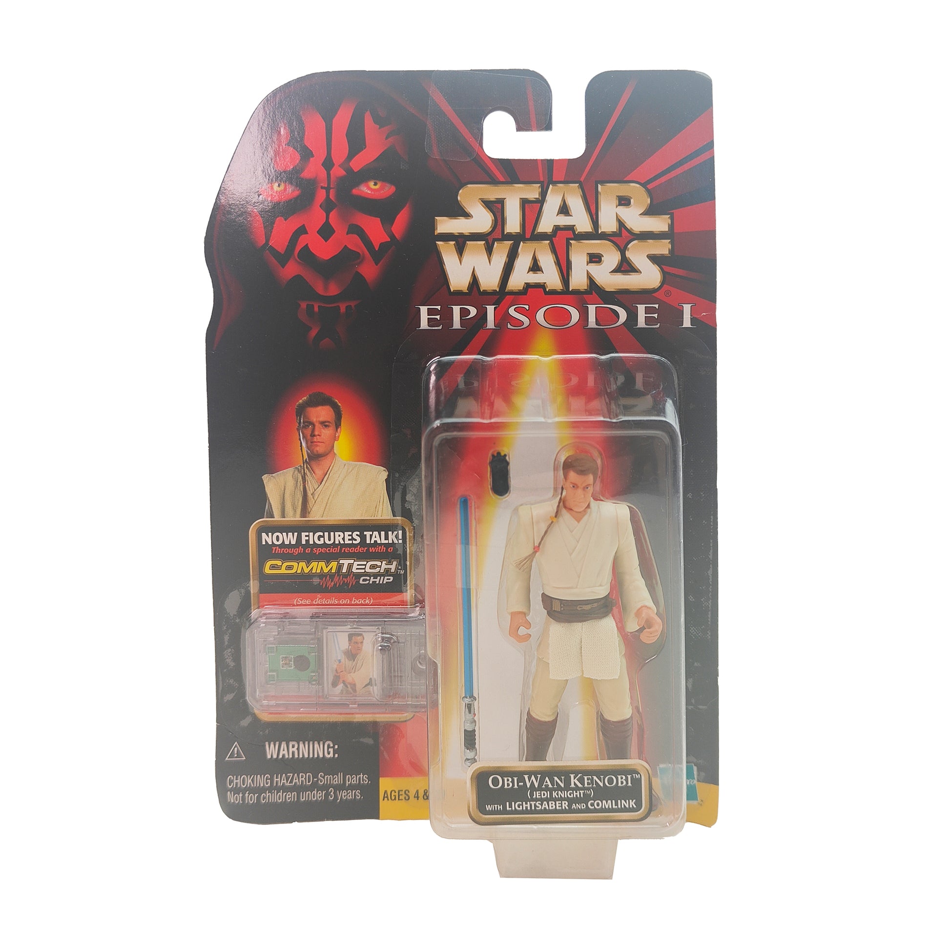Star Wars Episode 1 Obi Wan Kenobi Jedi Knight CommTech Chip 3.75 Inch Action Figure Hasbro 1999