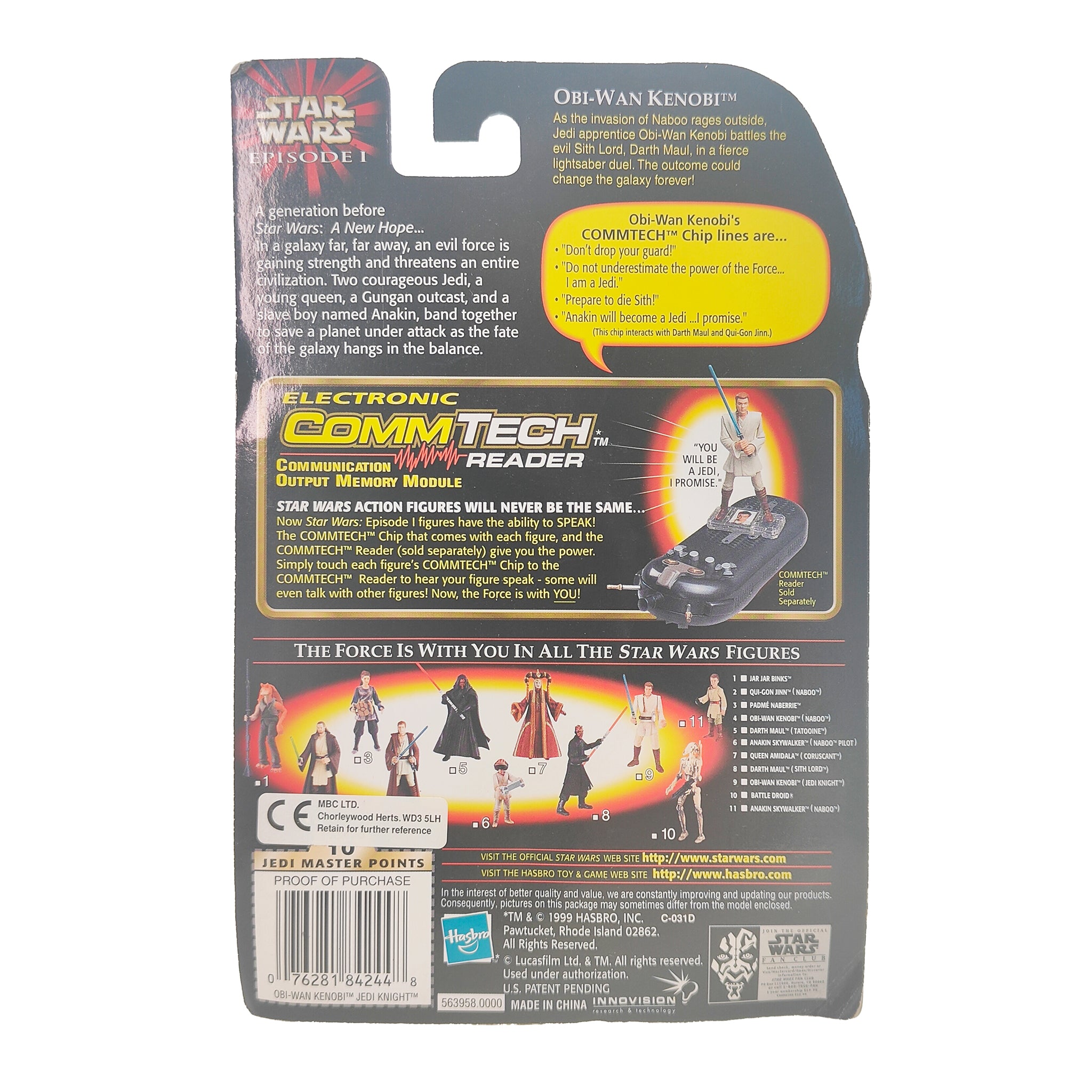 Star Wars Episode 1 Obi Wan Kenobi Jedi Knight CommTech Chip 3.75 Inch Action Figure Hasbro 1999 – Star Wars, Hasbro, 9.5 cm, 1999, pre-owned collector piece, Uncanny Collectibles Dublin Ireland