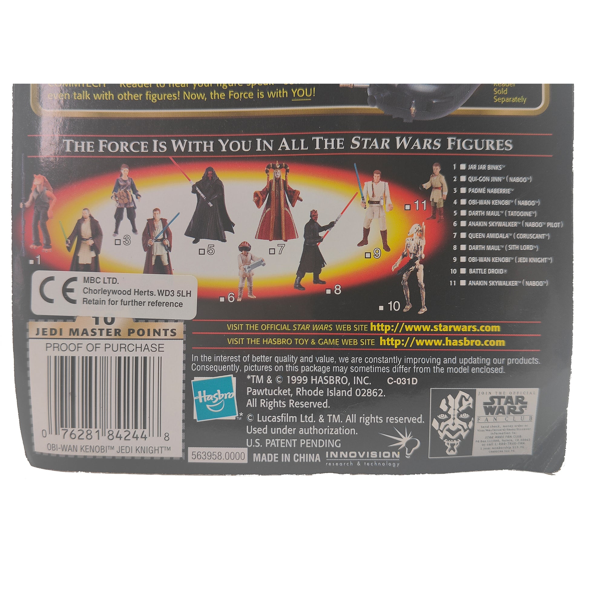 Star Wars Episode 1 Obi Wan Kenobi Jedi Knight CommTech Chip 3.75 Inch Action Figure Hasbro 1999