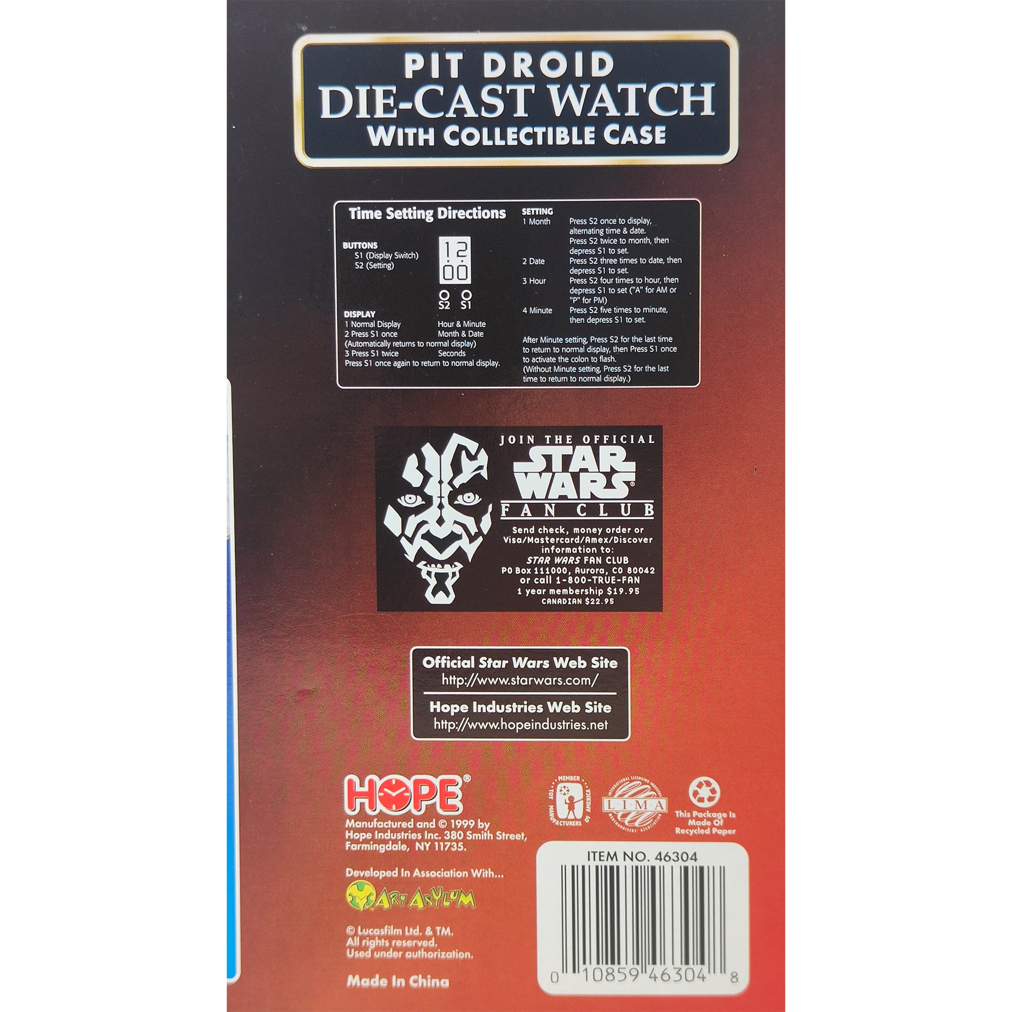 Star Wars Episode 1 Pit Droid Diecast Watch With Collectible Case 1999