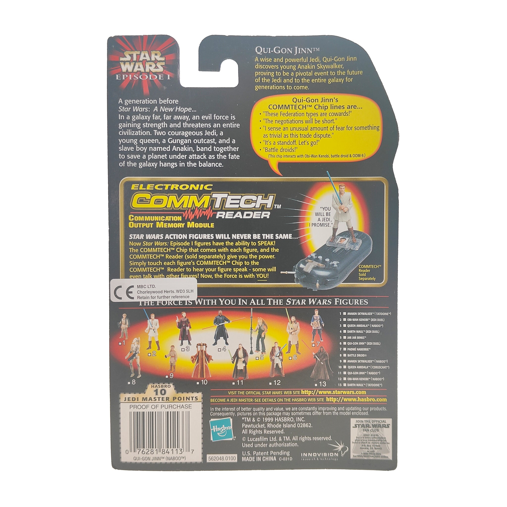 Star Wars Episode 1 Qui Gon Jinn Naboo CommTech Chip 3.75 Inch Action Figure Hasbro 1999 – Star Wars, Hasbro, 9.5 cm, 1999, pre-owned collector piece, Uncanny Collectibles Dublin Ireland