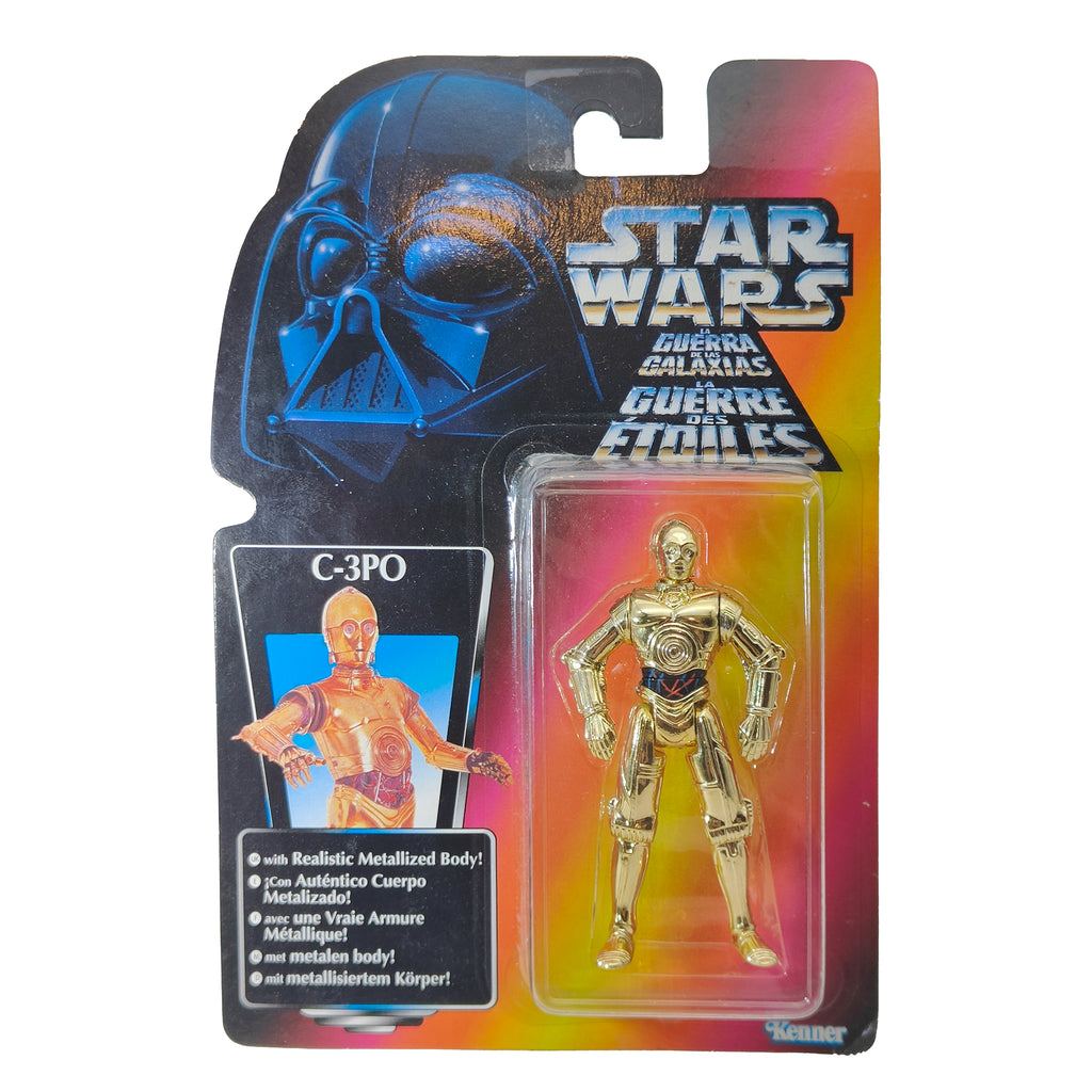 Star Wars Power of The Force C-3P0 Metallic Body 3.75 Inch Action Figure 1995 Red Euro Tri Logo Card – Star Wars, Hasbro, 9.5 cm, 1995, pre-owned collector piece, Uncanny Collectibles Dublin Ireland