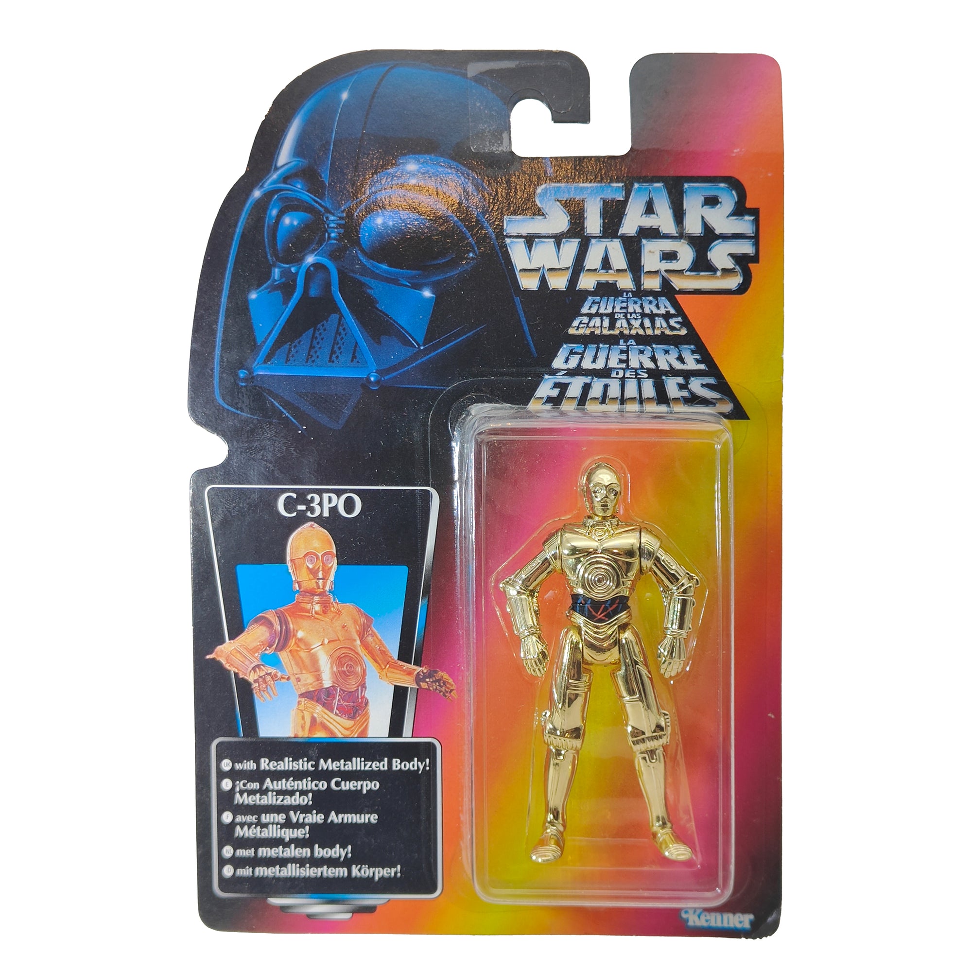 Star Wars Power of The Force C-3P0 Metallic Body 3.75 Inch Action Figure 1995 Red Euro Tri Logo Card