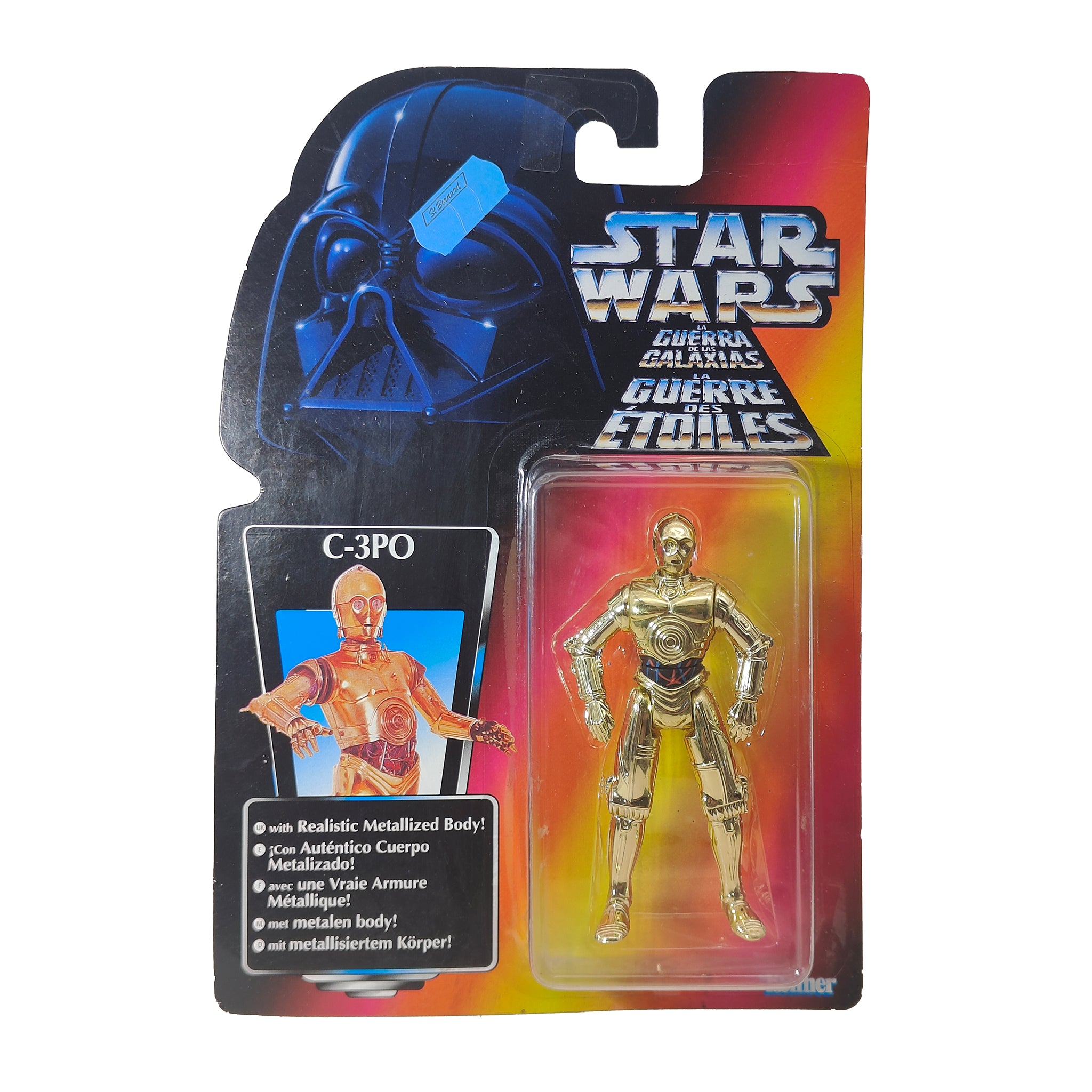 Star Wars Power of The Force C-3P0 Metallic Body 3.75 Inch Action Figure 1995 Red Euro Tri Logo Card, Hasbro, pre-owned