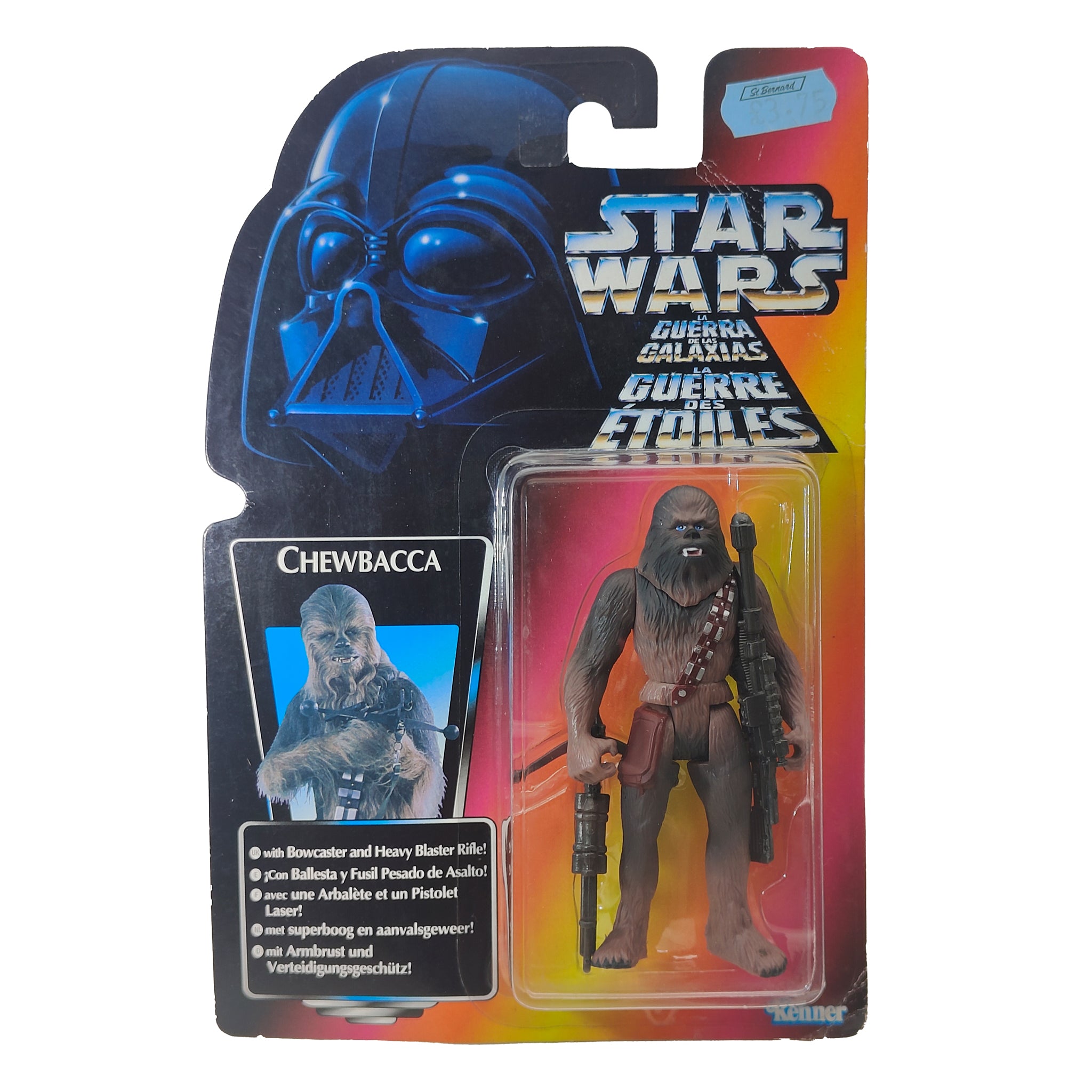 Star Wars Power of The Force Chewbacca 3.75 Inch Action Figure 1995 Red Euro Tri Logo Card – Star Wars, Hasbro, 9.5 cm, 1995, pre-owned collector piece, Uncanny Collectibles Dublin Ireland