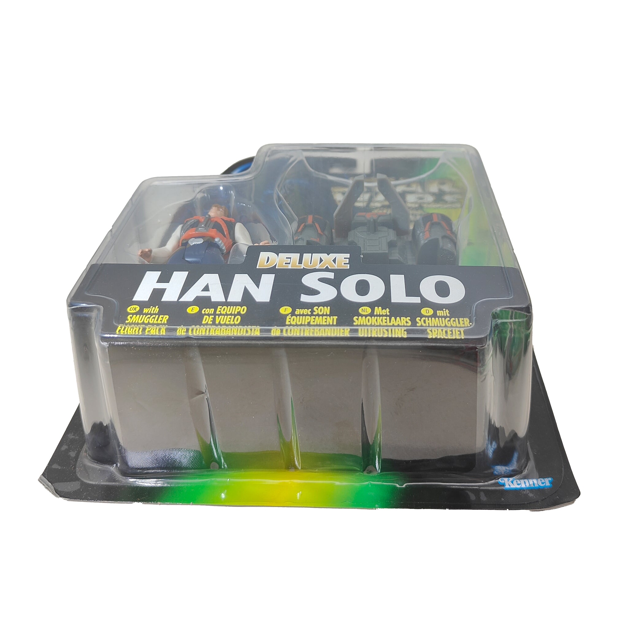 Star Wars Power of The Force Deluxe Han Solo 3.75 Inch Action Figure 1996 Green Tri Logo Card – Star Wars, Hasbro, 9.5 cm, 1996, pre-owned collector piece, Uncanny Collectibles Dublin Ireland