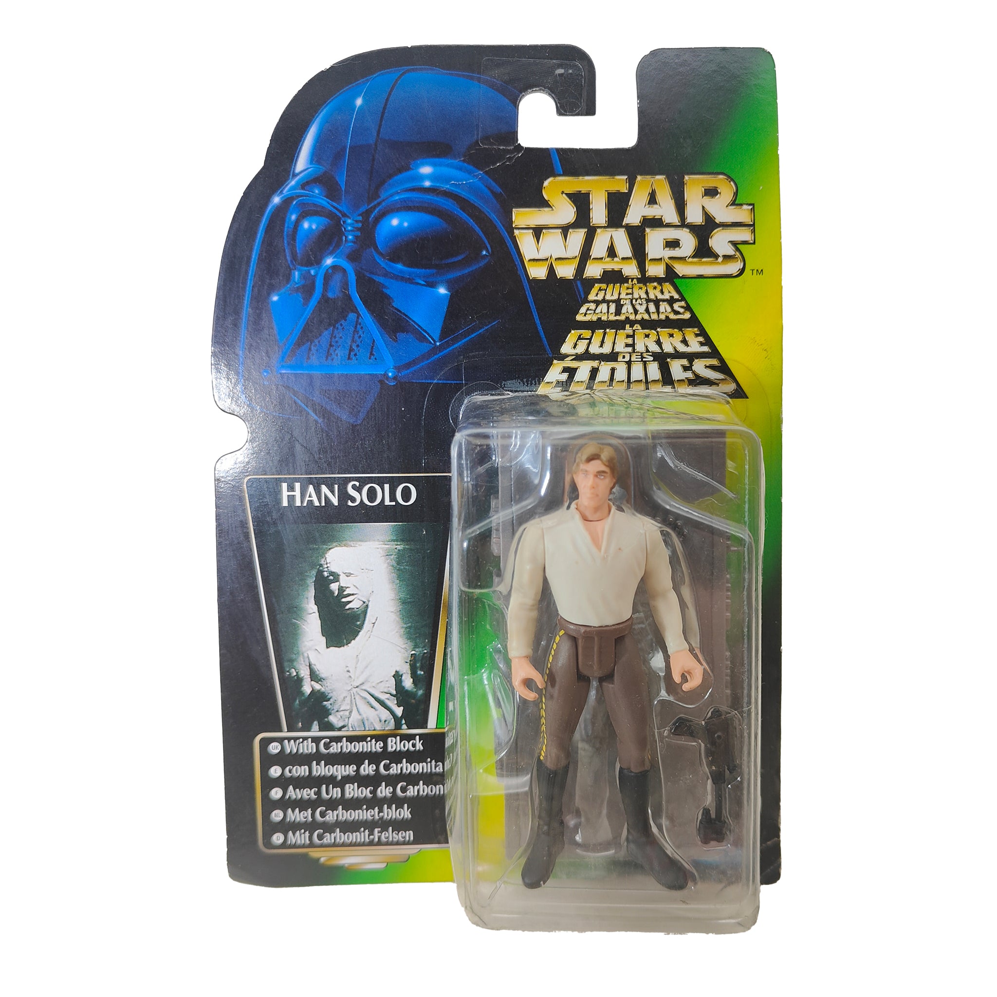 Star Wars Power of The Force Han Solo With Carbonite Block 3.75 Inch Action Figure 1996 Green Tri Logo Card – Star Wars, Hasbro, 9.5 cm, 1996, pre-owned collector piece, Uncanny Collectibles Dublin Ireland
