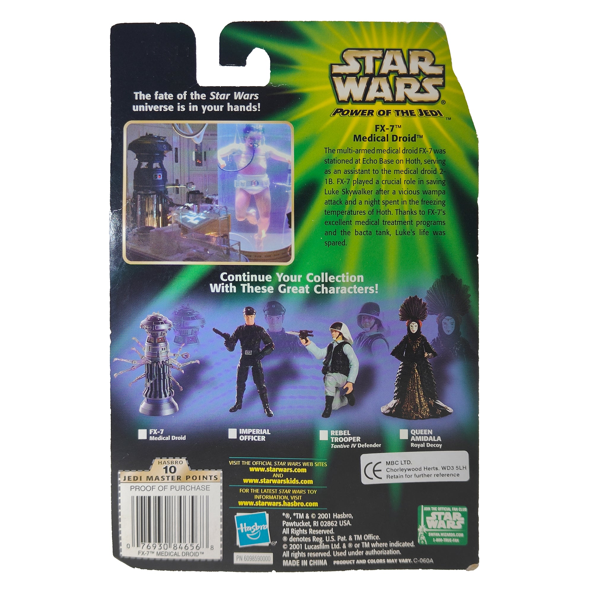 Star Wars Power of The Jedi FX-7 3.75 Inch Action Figure 2001 Green Card