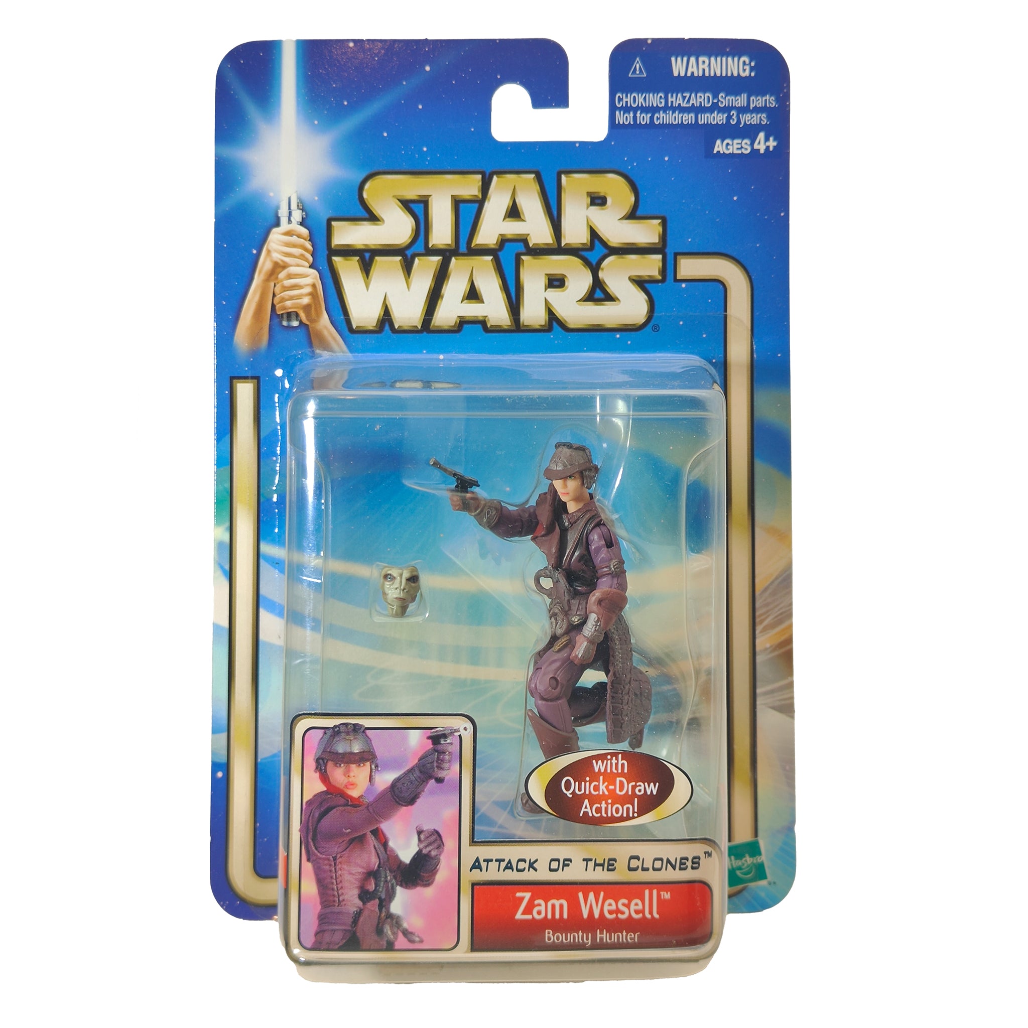 Star Wars Saga AOTC Zam Wesell 3.75 Inch Action Figure 2002 – Star Wars, Hasbro, 9.5 cm, 2002, pre-owned collector piece, Uncanny Collectibles Dublin Ireland