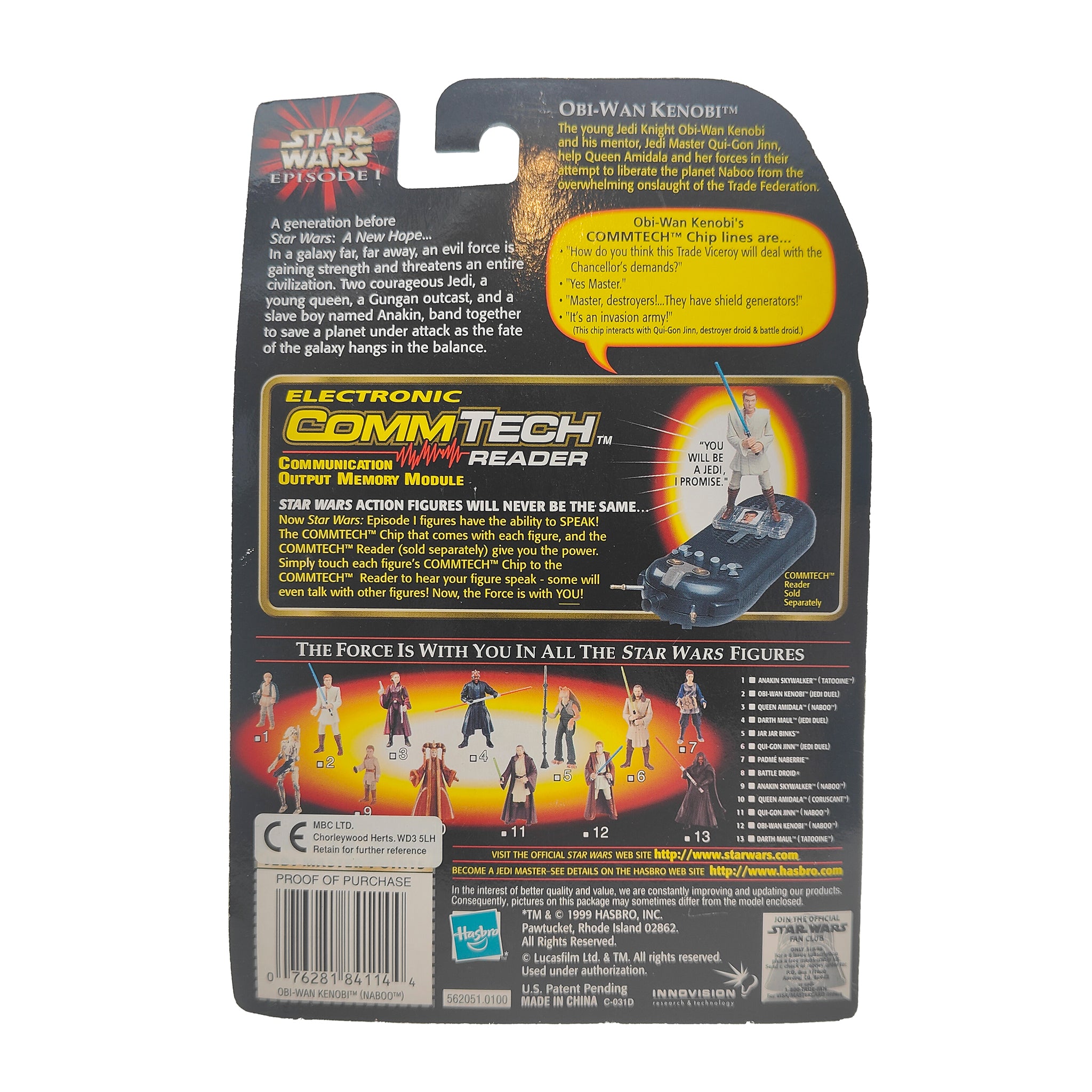 Star Wars Episode 1 Obi Wan Kenobi Naboo CommTech Chip 3.75 Inch Action Figure Hasbro 1999 – Star Wars, Hasbro, 9.5 cm, 1999, pre-owned collector piece, Uncanny Collectibles Dublin Ireland