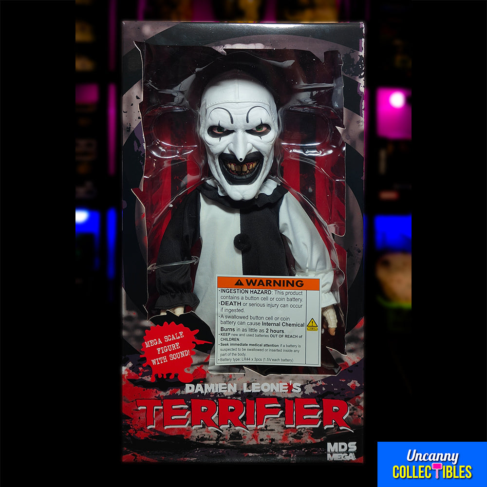 Terrifier Art the Clown MDS Mega Scale Mezco Toyz Roto Plush Figure With Sound 45cm – Terrifier, Mezco Toyz, 45 cm, 2022, brand new collector item, Uncanny Collectibles Dublin Ireland