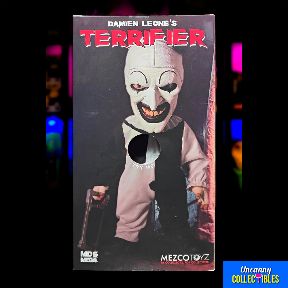 Terrifier Art the Clown MDS Mega Scale Mezco Toyz Roto Plush Figure With Sound 45cm – Terrifier, Mezco Toyz, 45 cm, 2022, brand new collector item, Uncanny Collectibles Dublin Ireland