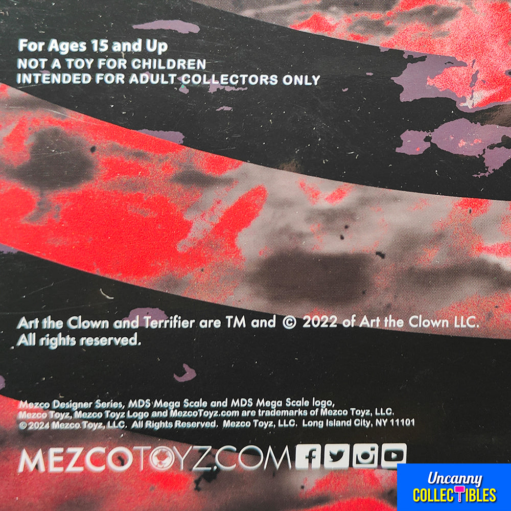 Terrifier Art the Clown MDS Mega Scale Mezco Toyz Roto Plush Figure With Sound 45cm – Terrifier, Mezco Toyz, 45 cm, 2022, brand new collector item, Uncanny Collectibles Dublin Ireland