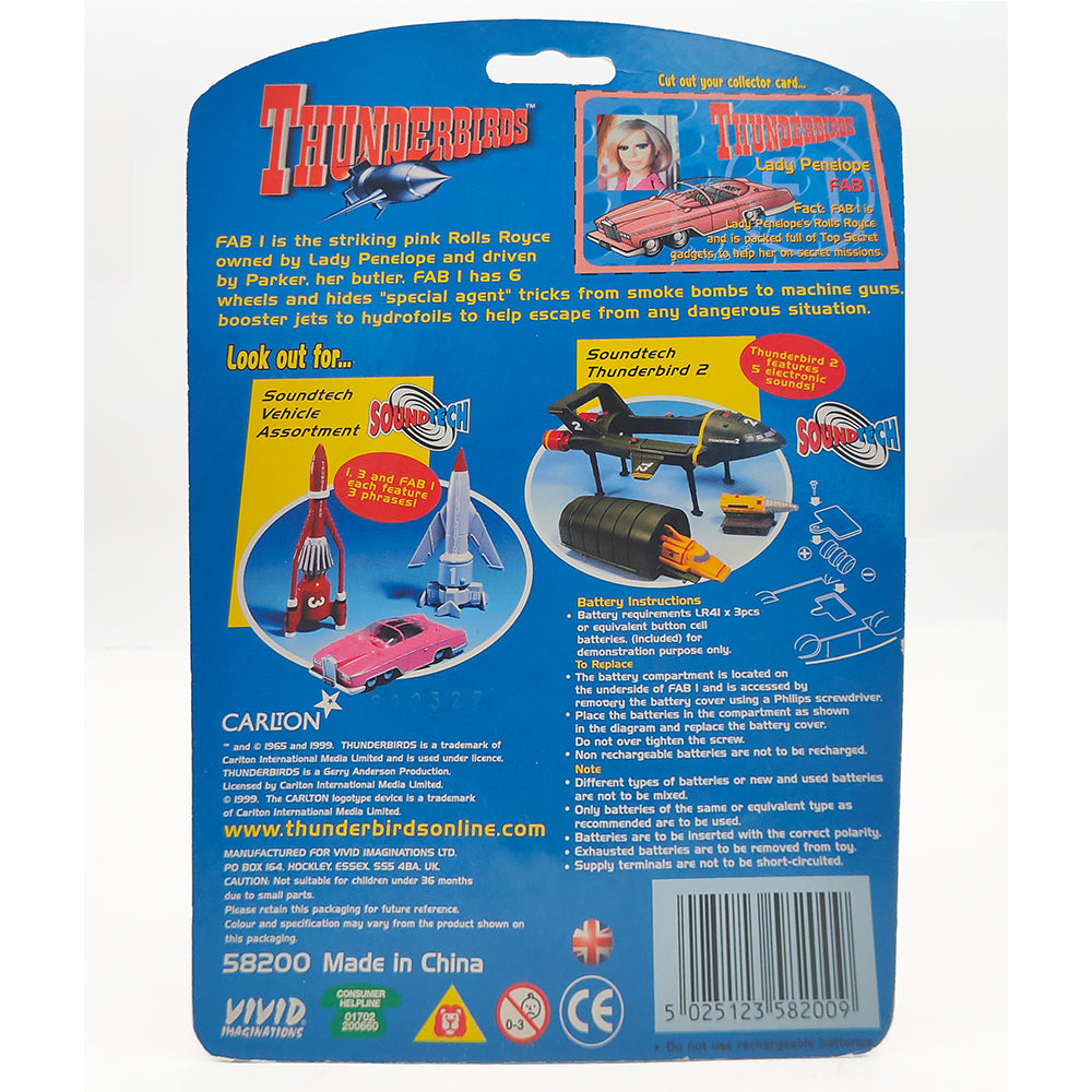 Thunderbirds Soundtech FAB 1 Lady Penelopes Rolls Royce Car With Sounds 1999 Vivid Gerry Anderson – Thunderbirds, Vivid Imaginations, 9.5 cm, 1999, pre-owned collector piece, Uncanny Collectibles Dublin Ireland
