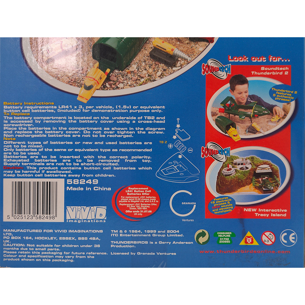 Thunderbirds Soundtech Thunderbird 2 And 4 With Mole Firely And Rescue Vehicle Vivid Imaginations 2004 – Thunderbirds, Vivid Imaginations, 14 cm, 2004, pre-owned collector piece, Uncanny Collectibles Dublin Ireland