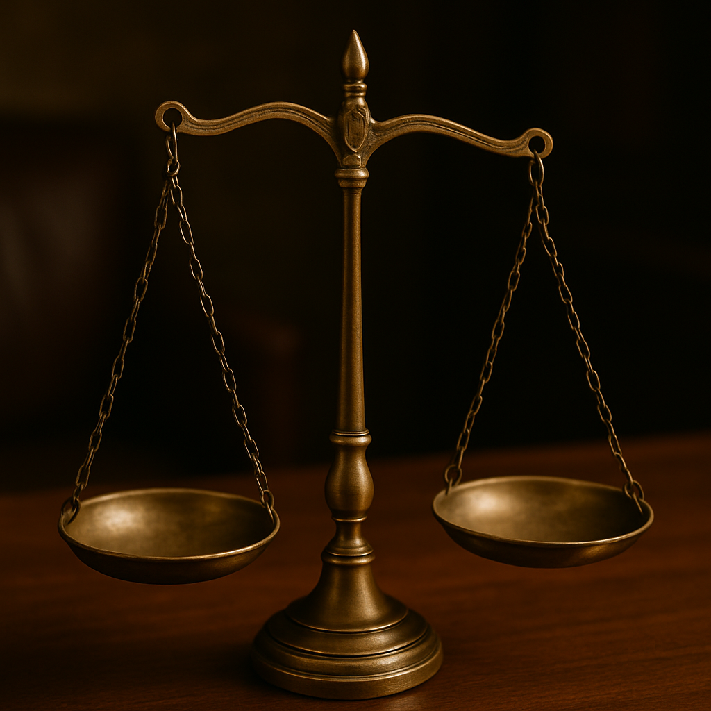 Antique brass balance scales with one side raised, placed on a wooden surface with dark background, illustrating the trade-in value difference for collectibles