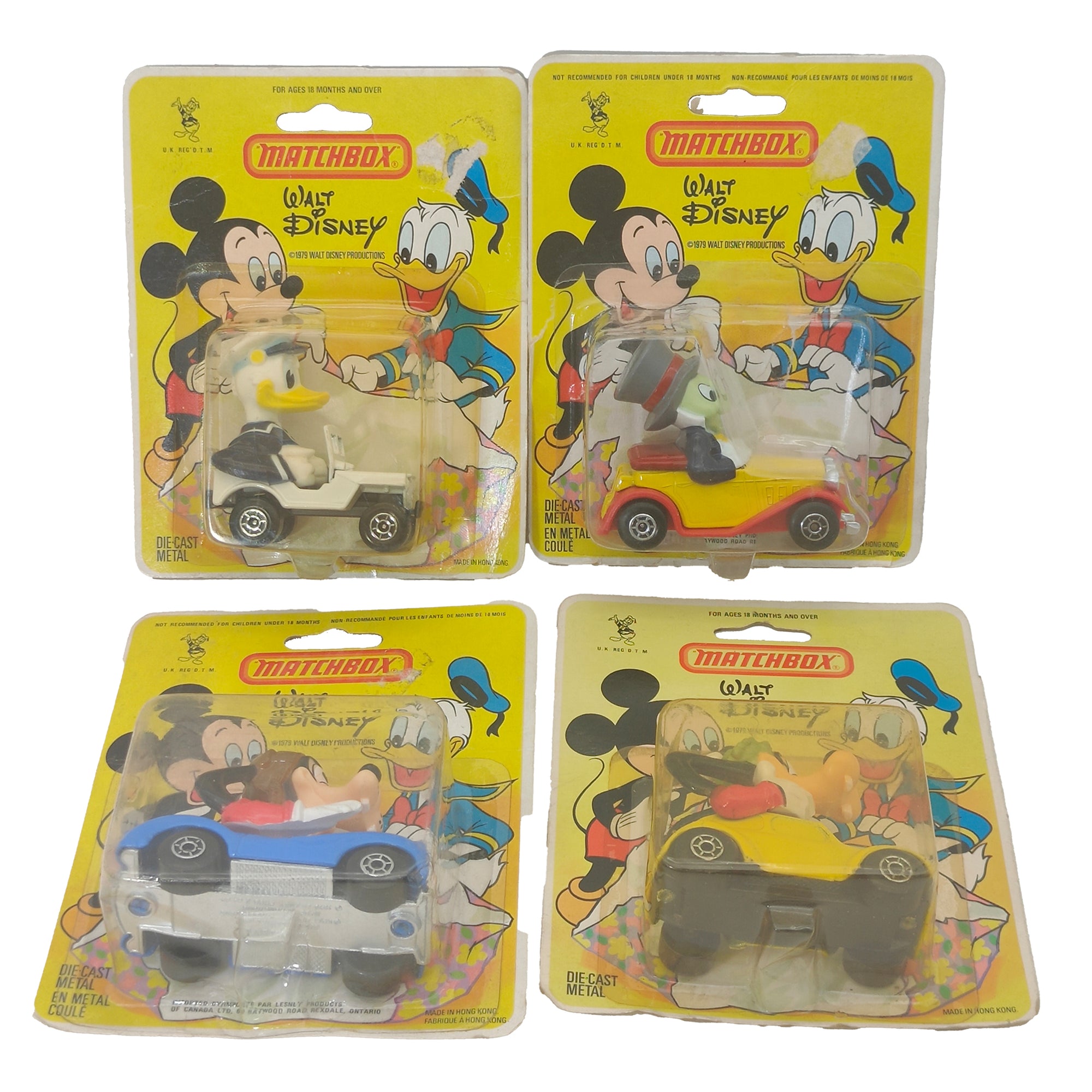 Walt Disney Bundle Of 4 Donald Duck Goofy Jiminy Cricket Matchbox 1979 Diecast Cars